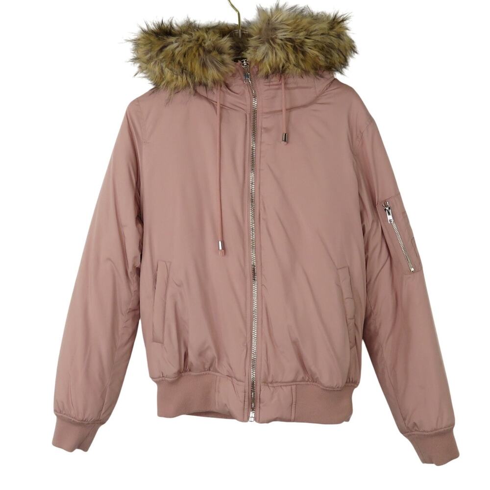 Forever 21 Blush Pink Winter Jacket Faux Fur Hood Small Parka Coat